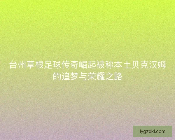 台州草根足球传奇崛起被称本土贝克汉姆的追梦与荣耀之路